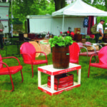 Very nice set of four vintage lawn chairs ($79 each) with some great collectible Coke items and a nice old nail keg. Found in the booth of Cliff and Sandra Lumley, Markham, Ontario.