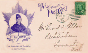 Figure 2. Lt.-Col. Otter is shown on this rare circa 1900 South African War postcard by Toronto’s W. J. Gage & Co
