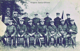 Figure 3. This circa 1906 postcard shows Otter, then a brigadier-general, with his officers at Camp Niagara. The card’s publisher is unknown.