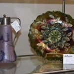 Robert Fedosenko of Victoria Street Antique London On offered these two pieces of early glass. The rare green Fenton carnival glass “Holly” pattern was $395.00 The Bohemian Art Glass by Pauline Koenig of the Loetz era was $165