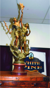 Found in the booth of White Pine Antiques, Lindsay ON was this striking statue on what might be a marble base. Little information could be had regarding its vintage or maker. The price was $1400.