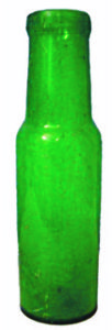 A dark green bottle from the late 1800's. For many years colored glass was cheaper to produce than clear. In addition, different colored glass was employed for certain types of products