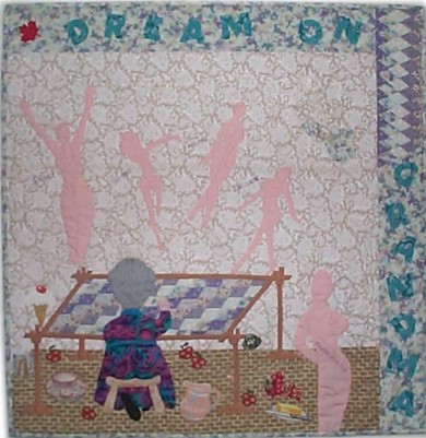 Mom dreaming at the quilt frame.