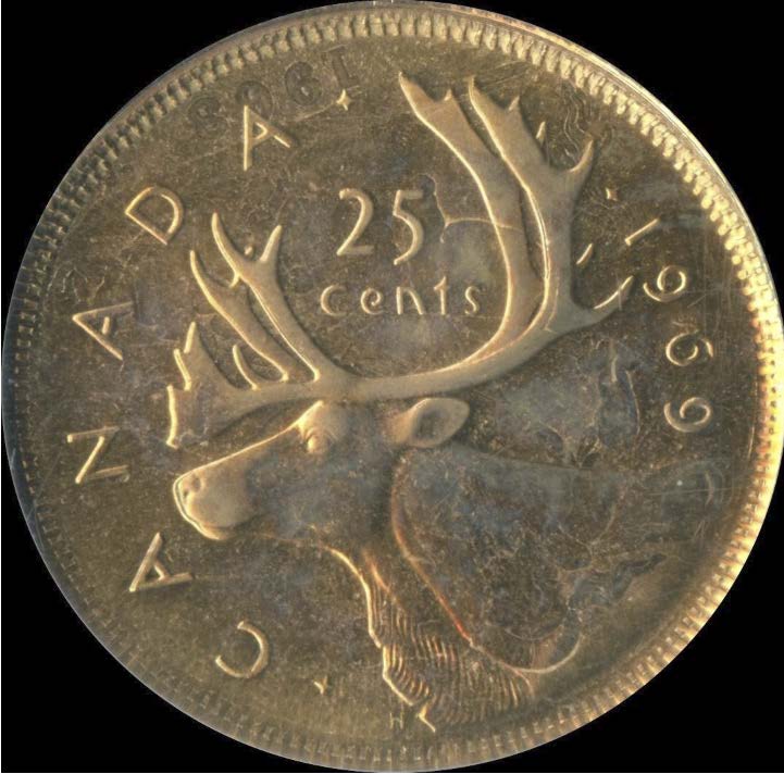 Figure C – 1969 Canadian 25 cent struck on a 1963 Gold Sovereign